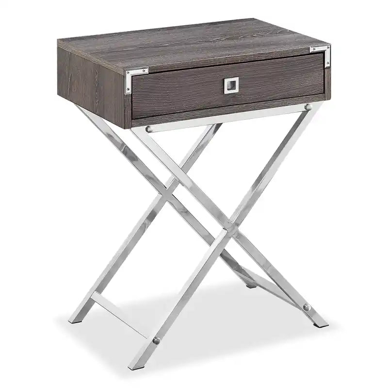 Alana 18.25 Accent Table With Storage - Grey & Chrome