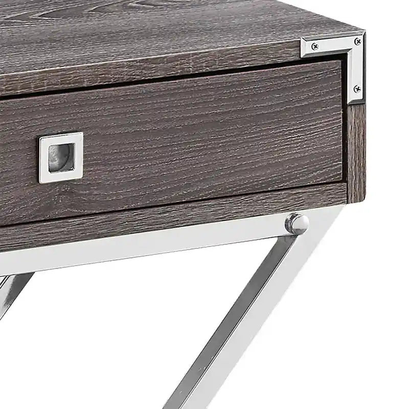 18.25 Accent Table With Storage - Grey & Chrome