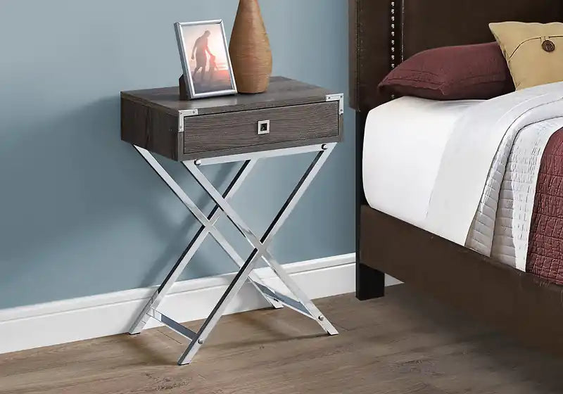 18.25 Accent Table With Storage - Grey & Chrome