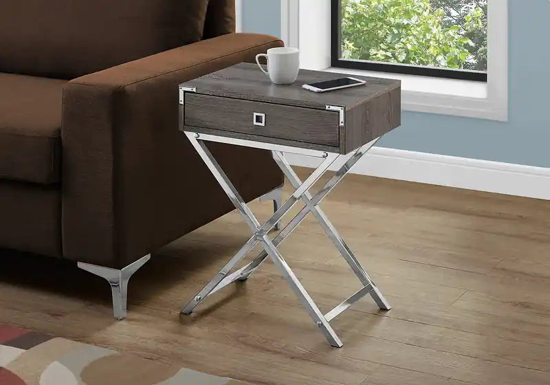 18.25 Accent Table With Storage - Grey & Chrome