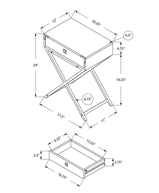 18.25 Accent Table With Storage - Grey & Chrome