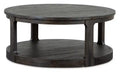 Axl 40 Traditional Round Coffee Table with Shelf - Dark Grey-Brown Wood