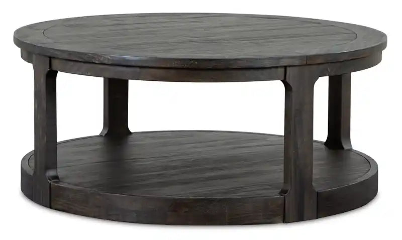 Axl 40 Traditional Round Coffee Table with Shelf - Dark Grey-Brown Wood