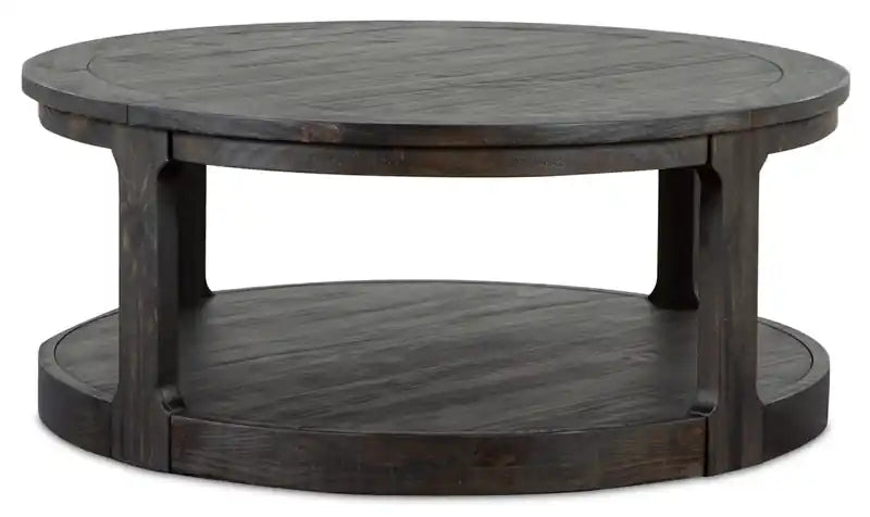40 Traditional Round Coffee Table with Shelf - Dark Grey-Brown Wood