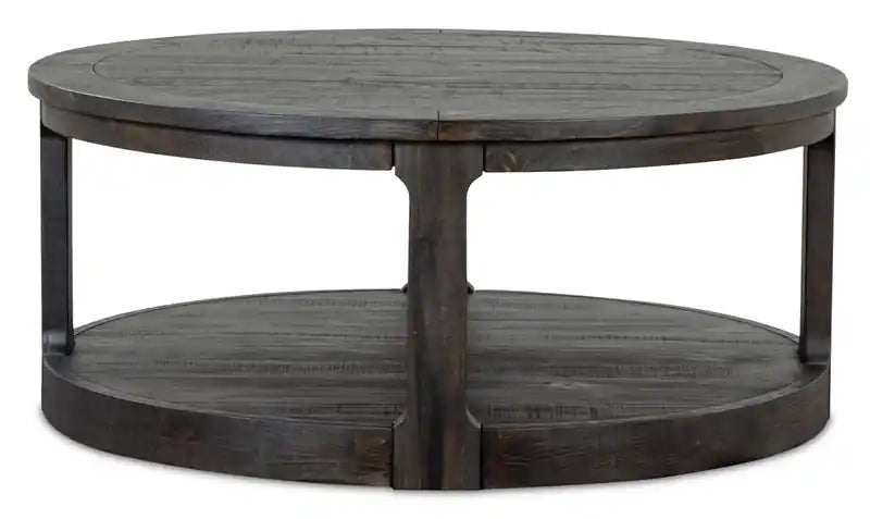 40 Traditional Round Coffee Table with Shelf - Dark Grey-Brown Wood