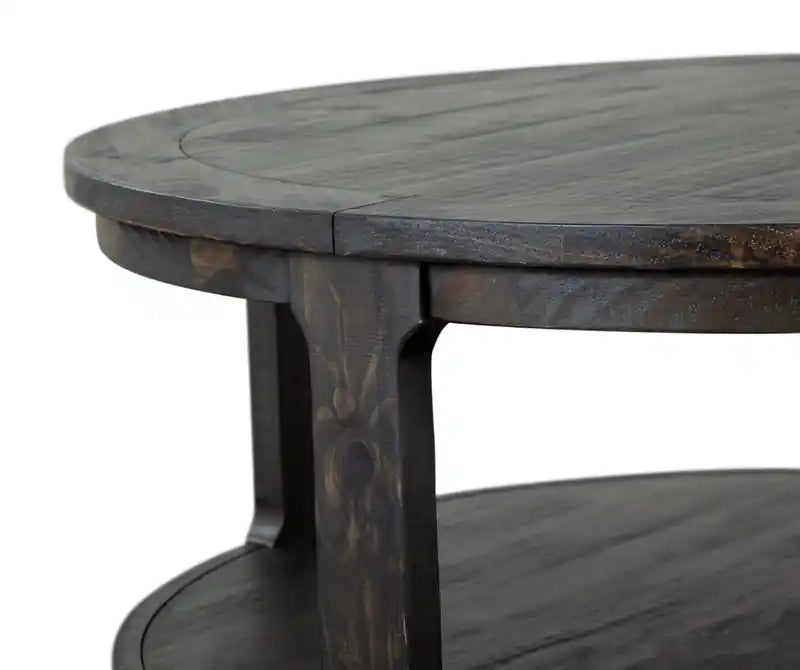 40 Traditional Round Coffee Table with Shelf - Dark Grey-Brown Wood