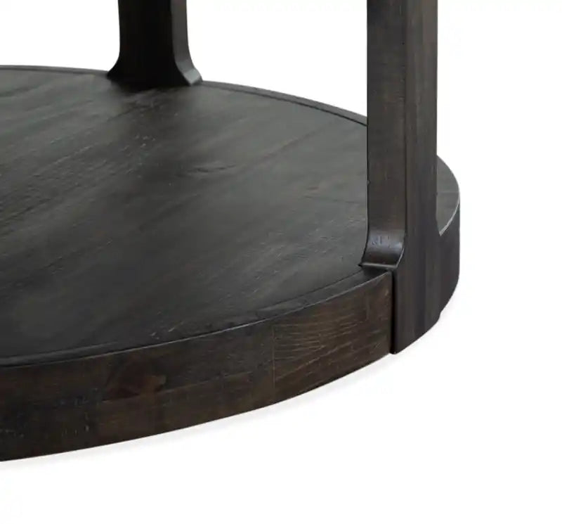 40 Traditional Round Coffee Table with Shelf - Dark Grey-Brown Wood