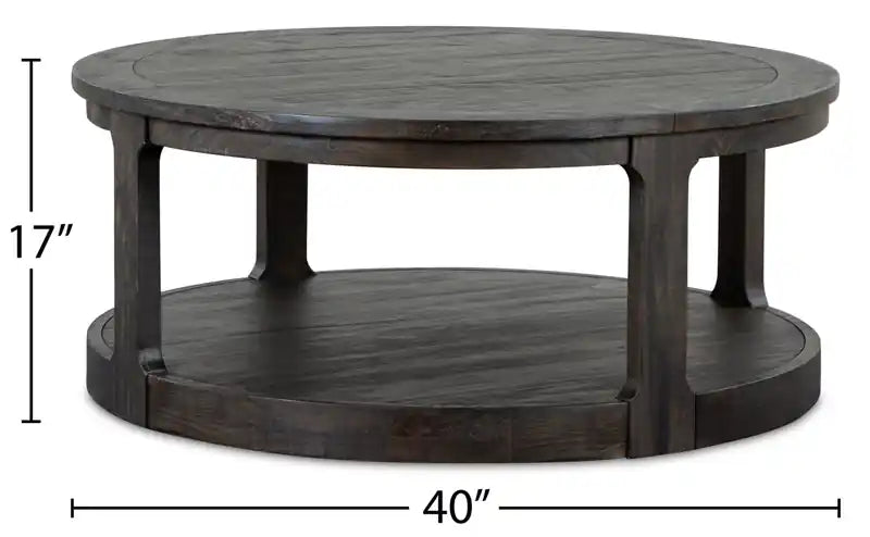 40 Traditional Round Coffee Table with Shelf - Dark Grey-Brown Wood