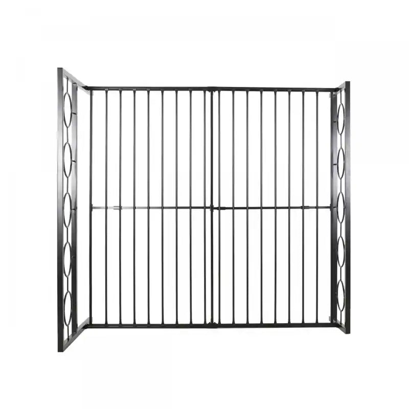 Metal Construction Bed Frame With Circular Design Headboard And Footboard,king Size,black King Bed
