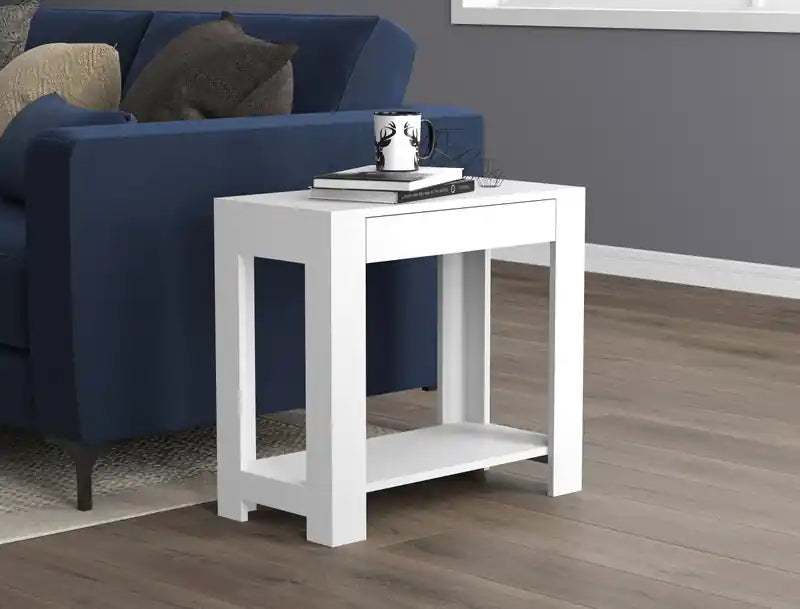 24 Classic Narrow Accent Table With Hidden Storage & Lower Shelf