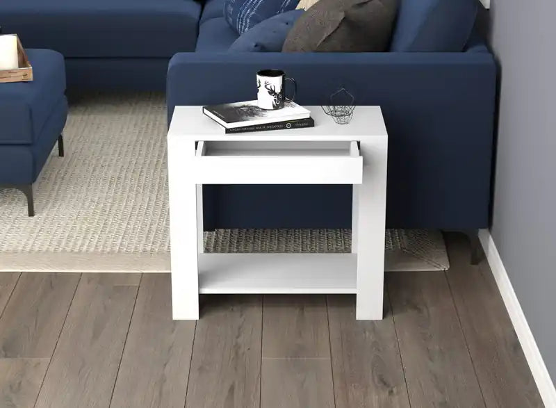 24 Classic Narrow Accent Table With Hidden Storage & Lower Shelf