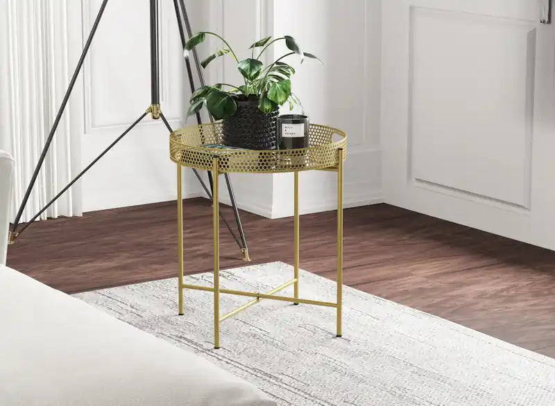 End Table With Mirror - Gold Round Shape Top