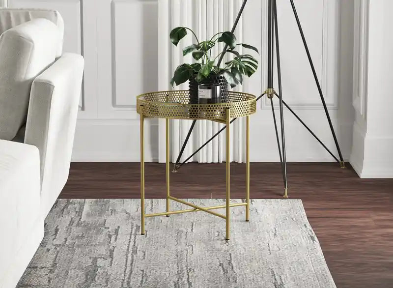 End Table With Mirror - Gold Round Shape Top