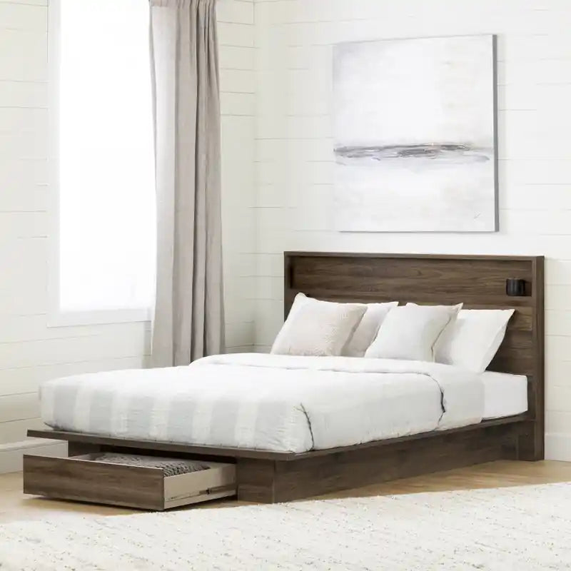 Platform Bed And Headboard Natural Walnut - Queen Bed