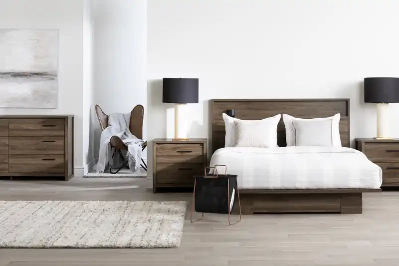 Platform Bed And Headboard Natural Walnut - Queen Bed