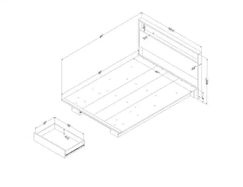 Platform Bed And Headboard Natural Walnut - Queen Bed