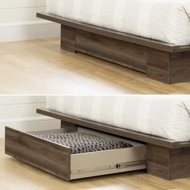 Platform Bed And Headboard Natural Walnut - Queen Bed
