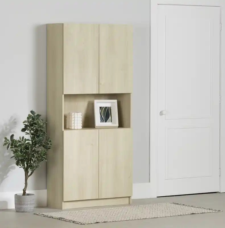 4-door Bookcase With Open Storage - Bleached Oak