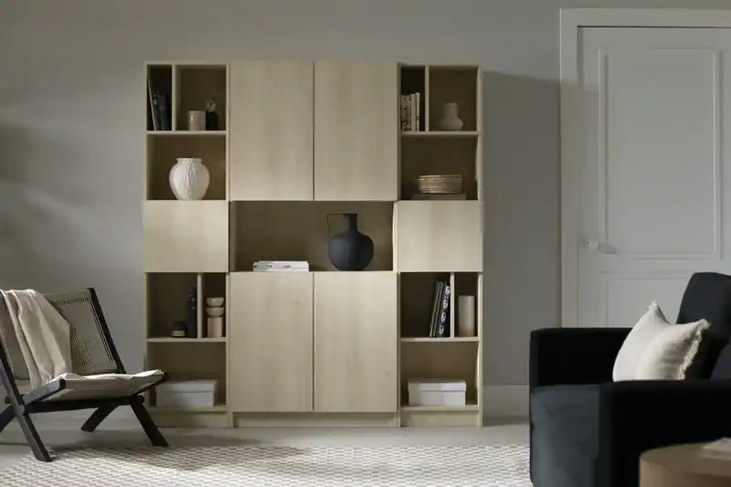 4-door Bookcase With Open Storage - Bleached Oak