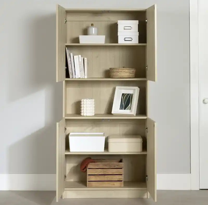 4-door Bookcase With Open Storage - Bleached Oak