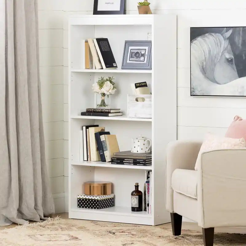 4-Shelf Bookcase - Pure White