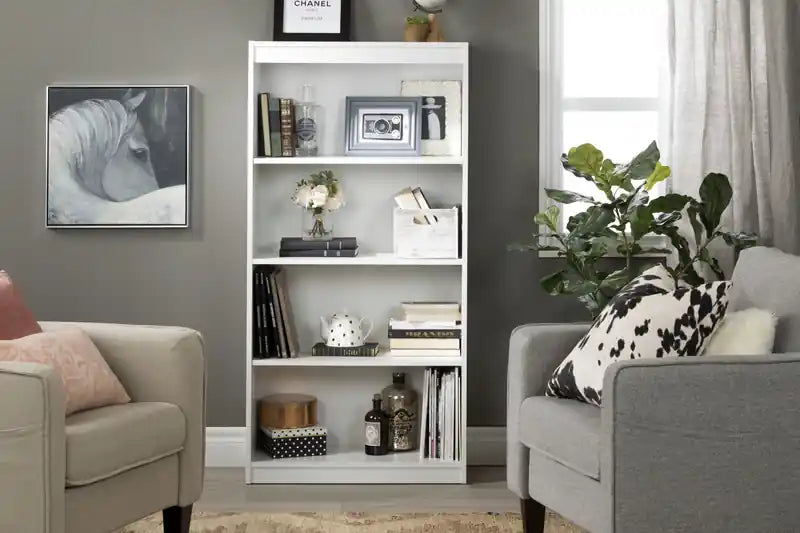 4-Shelf Bookcase - Pure White