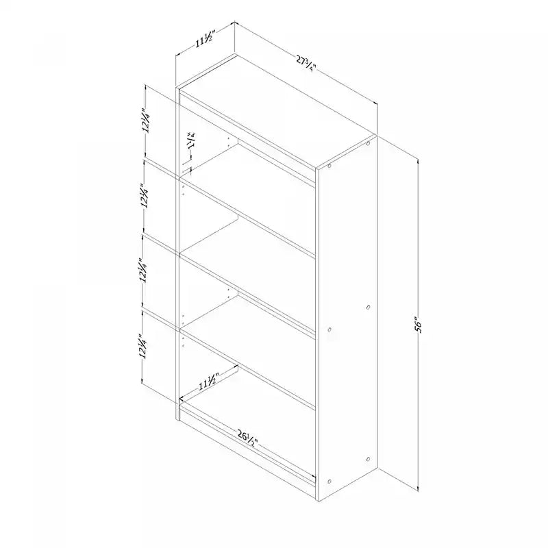 4-Shelf Bookcase - Pure White