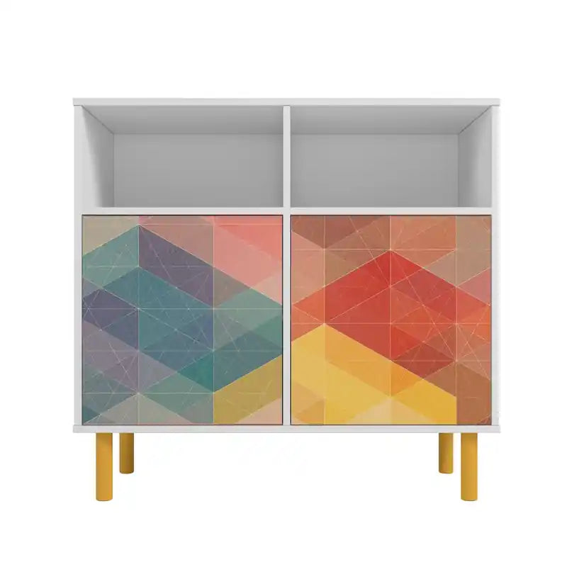 Mid-Century Modern Retro Sideboard with 6 Shelves - White & Multi-Colour