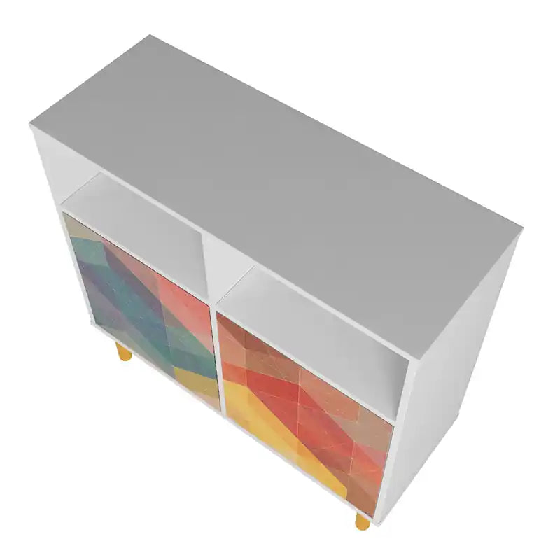 Mid-Century Modern Retro Sideboard with 6 Shelves - White & Multi-Colour