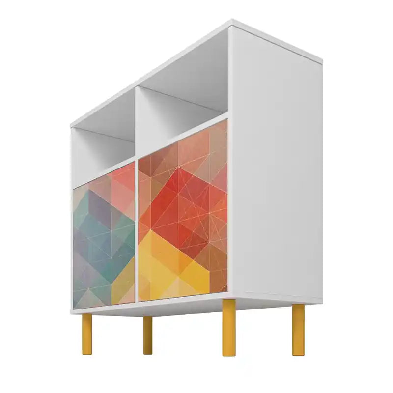 Mid-Century Modern Retro Sideboard with 6 Shelves - White & Multi-Colour