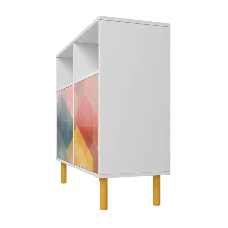 Mid-Century Modern Retro Sideboard with 6 Shelves - White & Multi-Colour