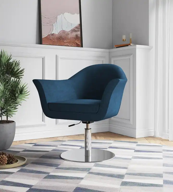 Brushed Metal Woven Swivel Adjustable Accent Chair - Smokey Blue
