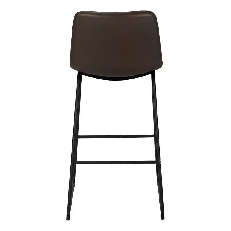 Curved Backrest Brown Leather-look Black Bar Stool