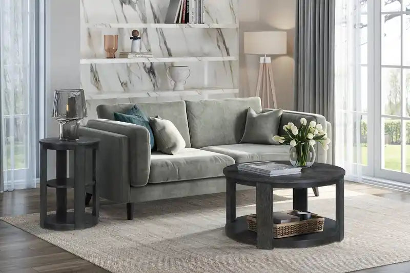 18 Modern Round End Table with Shelf