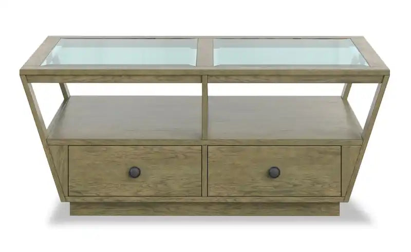 48 Traditional Glass Top Coffee Table with Storage and Shelf - Light Brown Wood