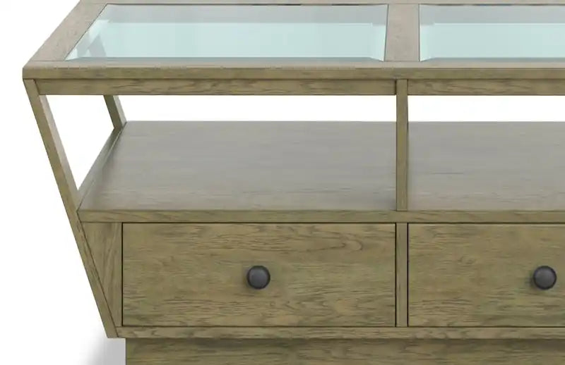 48 Traditional Glass Top Coffee Table with Storage and Shelf - Light Brown Wood