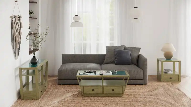 48 Traditional Glass Top Coffee Table with Storage and Shelf - Light Brown Wood
