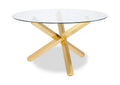 Gem Dining Table with Glass Top, Metal Geometric Base, 55W Round