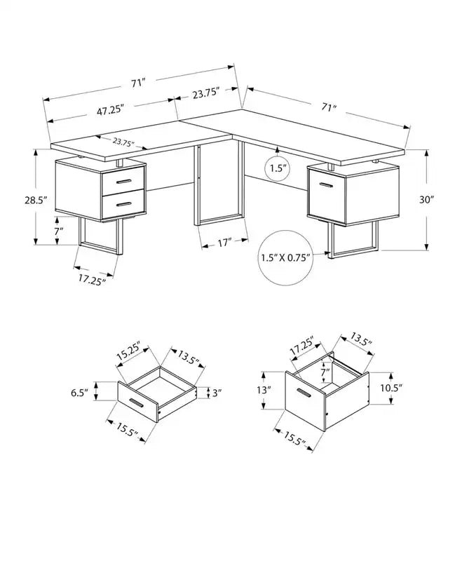 Reversible 71 L-Shaped Corner Office Desk with 3-Drawers