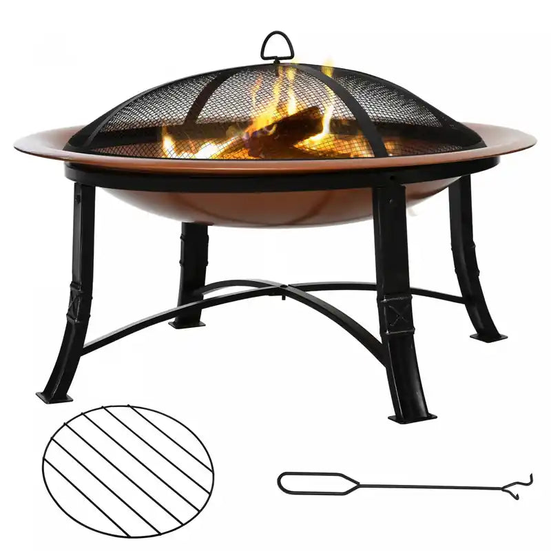 Outsunny 30 Outdoor Fire Pit, Potable Fire Pit W/ Lid