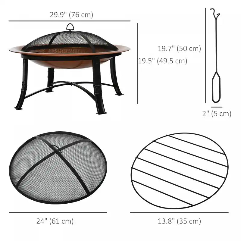 30 Outdoor Fire Pit, Potable Fire Pit W/ Lid