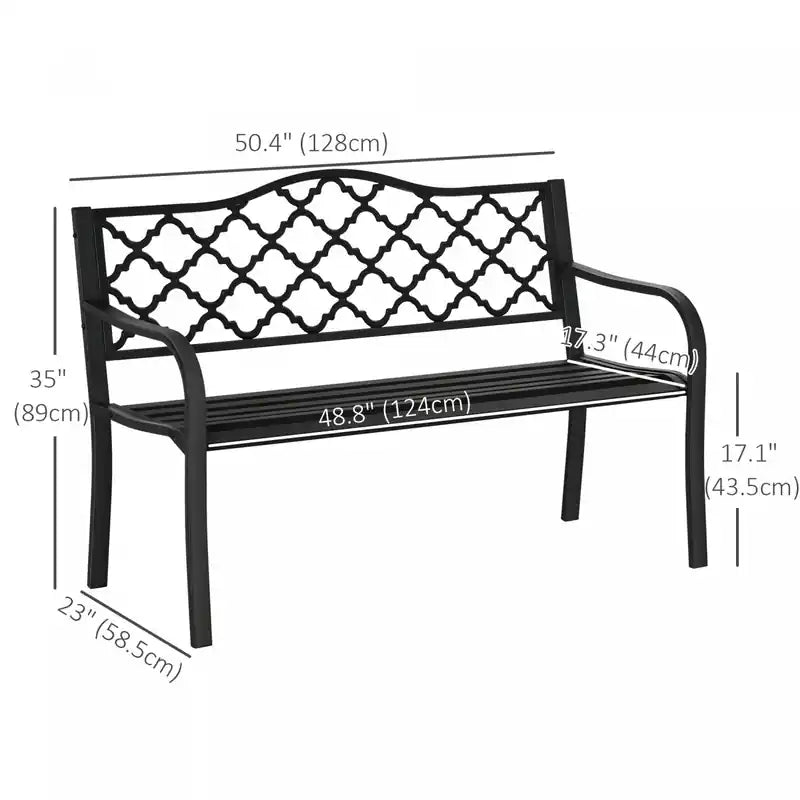 2-seater Garden Bench Steel Outdoor Loveseat W/ Armrests