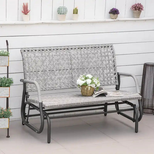 2 Seater Wicker Outdoor Glider Bench, Mixed Grey