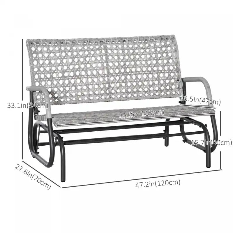 2 Seater Wicker Outdoor Glider Bench, Mixed Grey