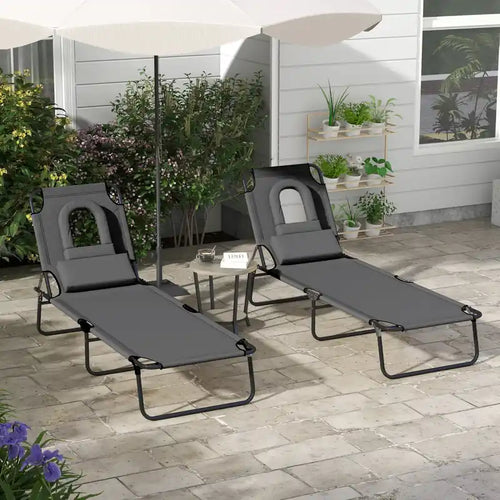 2pcs Adjustable Outdoor Lounge Chair, Garden Folding Chaise Lounge