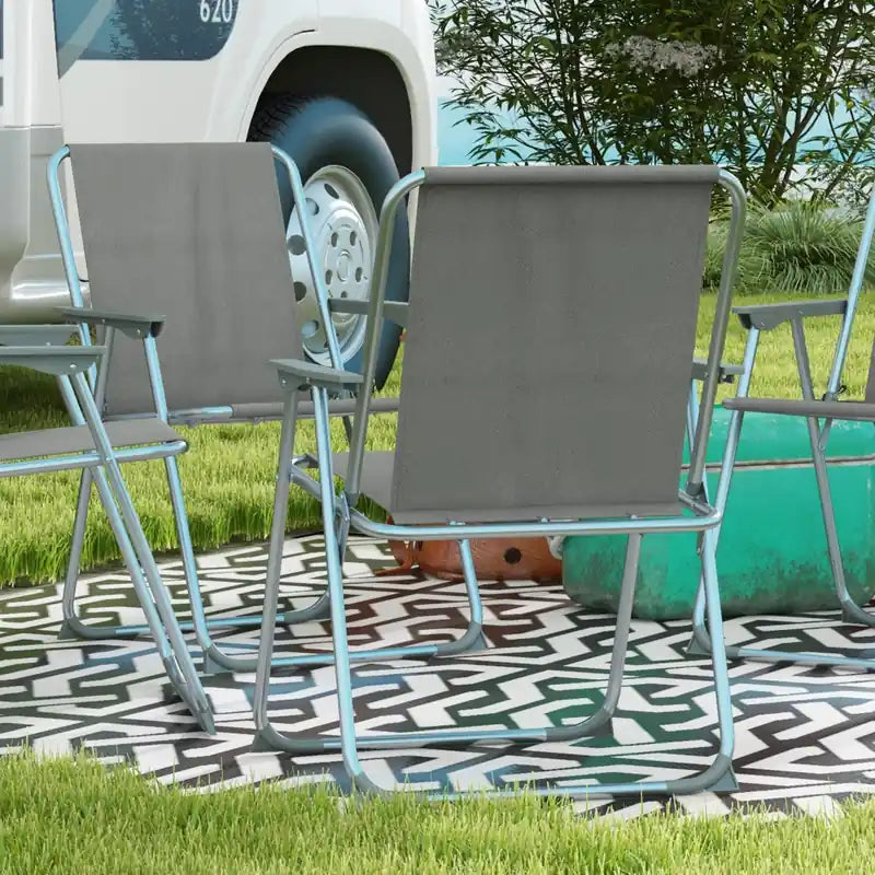 Outsunny Folding Patio Camping Chairs Set W/ Armrest, Sports Chairs