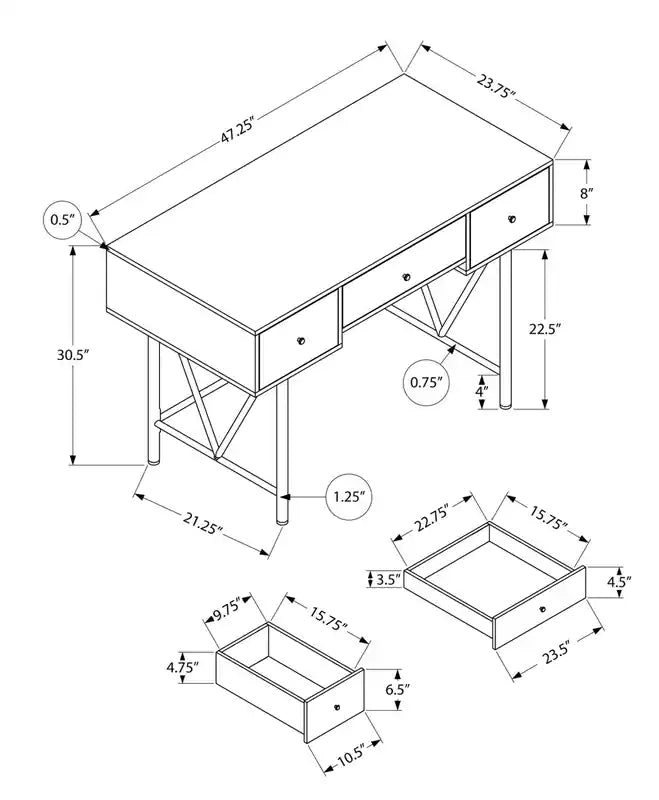 47.25 Office Desk with 3-Drawers