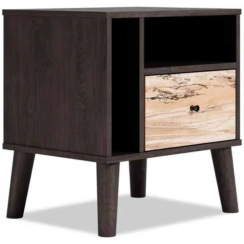 Wolf Bedside 1-Drawer Nightstand, 23.7W x 21.9H, Modern Mid-Century - Two-tone Brown & Natural