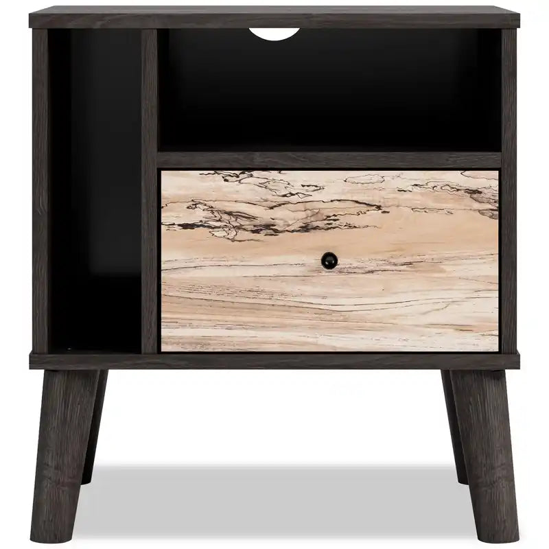 Bedside 1-Drawer Nightstand, 23.7W x 21.9H, Modern Mid-Century - Two-tone Brown & Natural