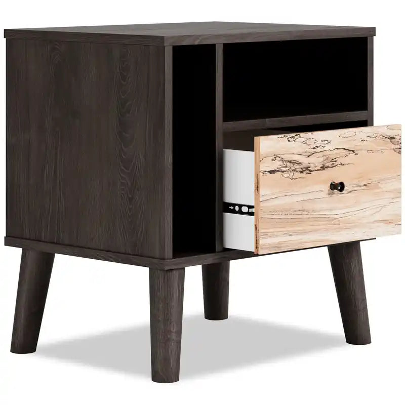 Bedside 1-Drawer Nightstand, 23.7W x 21.9H, Modern Mid-Century - Two-tone Brown & Natural